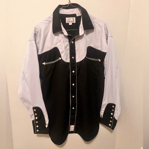 Panhandle Slim - Men’s Medium - Pearl Snap Western Wear Shirt - Black & White - - Picture 12 of 16